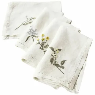 Loberon Serviette 4er Set Lentilly 100 x 100 cm Weiß/Bunt