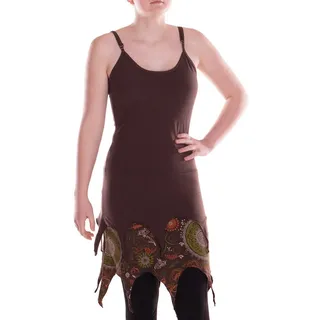 Vishes Zipfelkleid Damen Kleid Baumwolle Paisley asymmetrisch Spaghetti-Träger Alternative Bekleidung, Ethno, Hippie, Retro Style braun 38