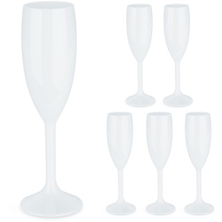Relaxdays Sektgläser Kunststoff, 6er Set, bruchfest & BPA-frei, Mehrweg Champagner Gläser, 160 ml, Sektbecher, weiß