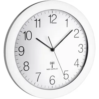 TFA Dostmann Design Funk Wanduhr, Funkuhr, groß, als Küchenuhr geeignet, geräuscharm, silber, 60.3512.02, L 302 x B 47 x H 302 mm