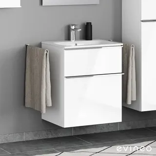 Evineo ineo4 Unterschrank B: 59 cm, 2 Auszüge, mit Griff, für Geberit Renova Plan Slim & Acanto Slim Waschtisch,, BE0225WH,