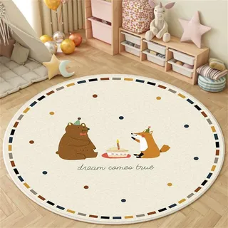 Viusneun Rund Kinderteppich, Cartoon Tier Kinderteppich Waschbar Junge Mädchen Spielteppich Modern Zootiere Spielmatte für Babyzimmer Kleinkinderzimmer Wohnzimmer Schlafzimme (Fuchs,160 * 160cm)