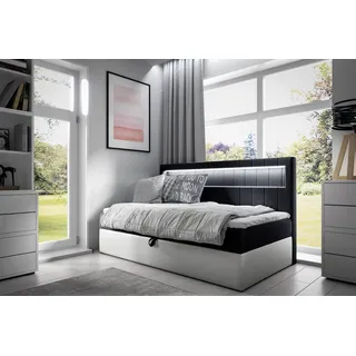 Fun Möbel Boxspringbett Gästebett Kinderbett FABIAN Nr.2 100x200cm Weiss-Schwarz - Weiß/Schwarz