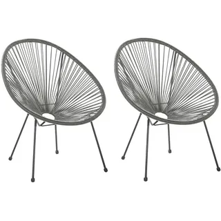 Beliani 2er-Set Rattanstuhl 70 x 87 x 90 cm dunkelgrau/schwarz