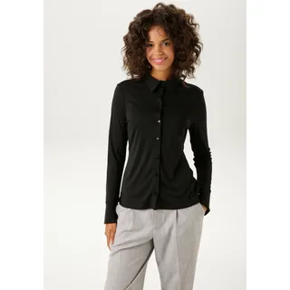 Hemdbluse ANISTON CASUAL Gr. 46, schwarz Damen Blusen langarm in strukturierter Jersey-Crepé-Qualität