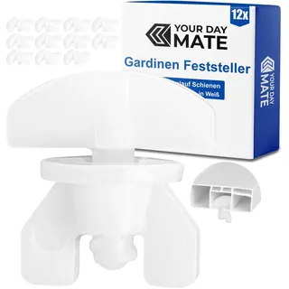 Gardinen Feststeller, 12 Stück, in Weiß, aus Kunststoff, für min. 10 x 6 mm Laufkammern, Stopper für Schienensysteme mit Innenläufen, Zwischenfeststeller, Endstopfen, Endfeststeller Gardinenschiene