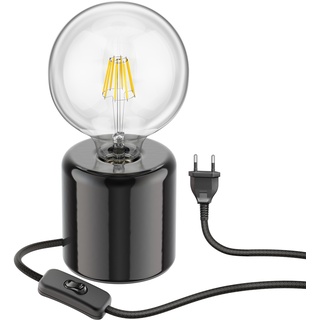 ledscom.de Tischlampe TIPO Porzellan rund schwarz Kugel inkl. E27 G125 Filament Lampe 7,123W warm-weiß 838lm
