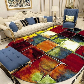 Teppich Wohnzimmer Deko Kurzflor Schlafzimmer Teppich Abstraktes mehrfarbiges quadratisches Ölgemälde in Gelb, Rot, Grün, Gelb, oval, 120x200 cm Leicht zu reinigen Teppich Balkon bedruckter Teppich