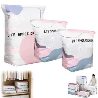 No‐Pump Vacuum Storage Bags – Press & Seal,3D Vakuum Aufbewahrungsbeutel Ohne Pumpe,Keeps Clothes Dry & Dust‐Free,FüR Kleidung Kissen Bettdecken Decken (3 Stück-2)