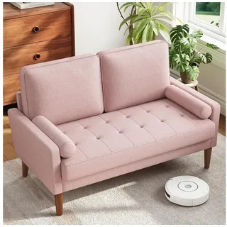 OUNUO 2-Sitzer Sofa 2 Sitzer, Modernes 2er Sofa mit 2 Wurfkissen rosa