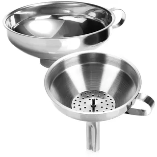 com-four® 2-teiliges Trichter Set aus rostfreiem Edelstahl 304 - Einfülltrichter mit Sieb für Einmachgläser beim Einkochen - Marmeladentrichter mit Einfüllstutzen