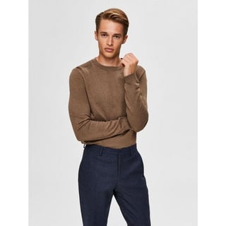 SELECTED HOMME Strickpullover Einfarbiger Pullover Basic Rundhals Long Sleeve Shirt SLHBERG (1-tlg) 3860 in Braun braun|schwarz S