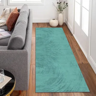 Siunwdiy Extra Langer Teppich Läufer Flur Küche rutschfest Waschbar flurläufer 70x140cm Türkis Teppichläufer Korridor Teppich Küchenläufer Lang Modernes Design Läuferteppich Meterware Anpassbar