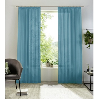 my home Gardine XANA mit Ösen, Kräuselband oder Schlaufen, Kräuselband (1 St), halbtransparent, Voile, Bestseller, einfarbig, 1 bzw. 2 Schals, pflegeleicht, Schal blau 145 cm x 145 cm