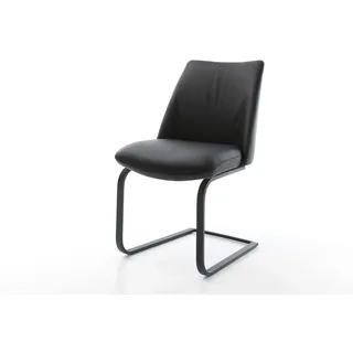 DELIFE Polsterstuhl Elso-Flex, Freischwinger flach Schwarz Echt-Leder Schwarz Taschenfederkern schwarz