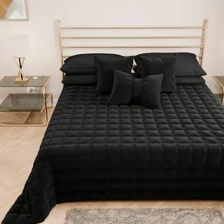 PETTI Artigiani Italiani - Steppdecke für Doppelbett aus weichem und warmem Samt, Frühlings- und Herbst-Steppdecke für Doppelbett, schwarz, 100% Made in Italy