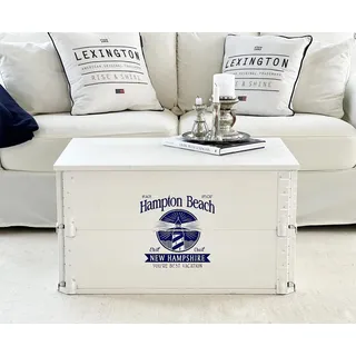 Uncle Joe ́s Truhe Hampton Beach Couchtisch Truhentisch im Vintage shabby chic Holz in weiss mit Stauraum Holzkiste Beistelltisch Landhaus Wohnzimmertisch Holztisch weiß