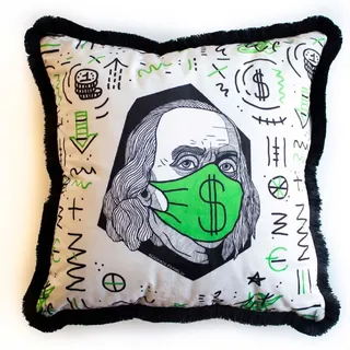 Casa Padrino Luxus Deko Kissen Weiß / Grün / Schwarz 45 x 45 cm - Bedrucktes Samt Kissen mit Fransen - Luxus Deko Accessoires