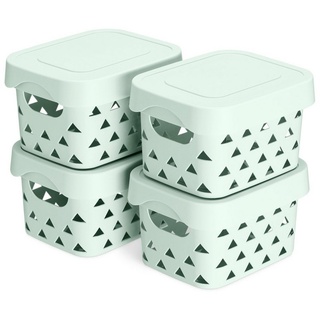 Navaris Aufbewahrungsbox, 4er Set Aufbewahrungsbox mit Deckel - Box aus Kunststoff klein - 4x Storage Kiste stapelbar - atmungsaktive Aufbewahrung Bad Regal - Mint Grün blau|grün