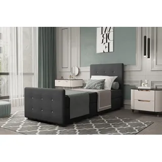 Boxspringbett Gästebett MARKOS 100x220cm Bettkasten Seite Rechts Stoff Dunkelgrau - Grau
