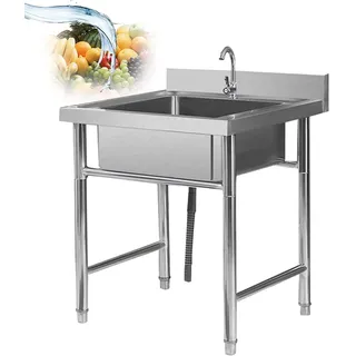 Spülbecken Edelstahl Rostfreie Ausgussbecken Waschbecken Werkstatt Spüle Standwaschbecken Waschtrog Outdoor Garage Garten Küche Camping Keller Spülschrank Komplettspüle