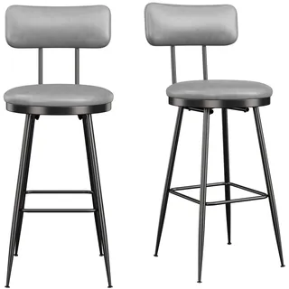 2er-set Barhocker Aus Pu-kunstleder, Küchenhocker Für Kücheninsel Und Theke, Industrial-stil Mit Metallgestell Und Rückenlehne, Sitzhöhe 65 Cm, Dunkelgrau