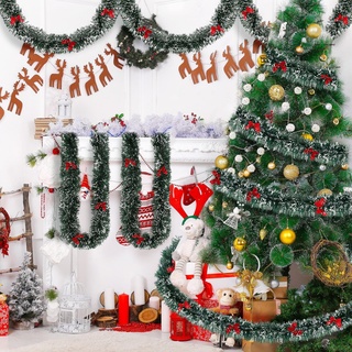 DriSubt 39,5 Fuß Weihnachts Lametta Girlande, glänzende Girlande, metallische Weihnachtsbaum Girlanden Dekorationen für Weihnachtshochzeits Geburtstags Party Innen (5pcs*2m + 60pcs Red Fliege)