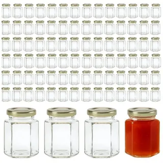 mikken Einmachglas kleine Marmeladengläser 110 ml kleine Einmachgläser mit Schraubdeckel, (Grosspackung, 100er Set, Grosspackung), zum Einmachen und Einkochen goldfarben