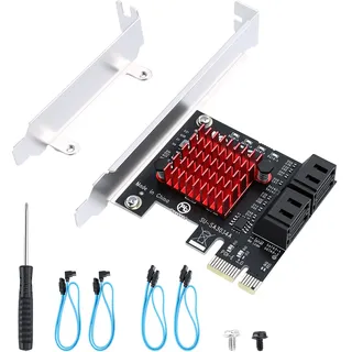 ELUTENG PCI-E zu SATA Adapter 4-Port PCIe Erweiterungskarte 6Gbps SATA 3.0 Controller PCI Express Controller Card mit 4 SATA-Kabeln Low-Profile Halterung für Windows/Vista/Linux
