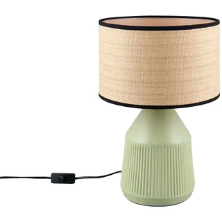 Reality Leuchten LED Tischleuchte Keramikfuß, Papier geflochten, Höhe 43cm, Leuchtmittel dimmbar, LED wechselbar, Warmweiß, groß-e Landhaus-Stil Tischlampe mit Keramik-Fuß & Lampenschirm Natur grün