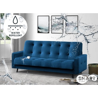 Beautysofa Schlafsofa NANCY BIS, velours 3-Sitzer Sofa, mit Federkern, Schlaffunktion, Bettkasten, wasserdicht blau