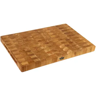 B4K® 60x40x4cm Eichen-Stirnholz Schneidebrett | Antibakterielles Hackblock mit ergonomischen Griffen & rutschfesten Silikonfüßen | Geölt & nachhaltig | Messerschonend & hygienisch | Ohne Saftrillen