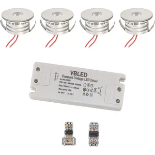 VBLED® 4er Set 3W Mini-Einbauspot Einbaustrahler warmweiß 3000K IP44 12V DC Warmweiss Inkl.LED Trafo und Verbinder Unbegrenzte Möglichkeiten: Terrasse, Bad, Wohnbereich