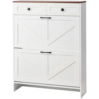 Vevor Schuhkipper 80 x 24 x 105 cm mit 2 Klappen und Schubladen / weiß