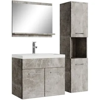 Badezimmer Badmöbel-Set Montreal 60cm Waschbecken Beton Grau - Unterschrank Hoch