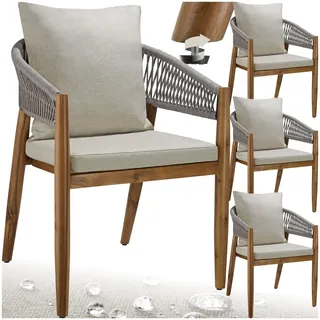tectake® Gartenmöbel Set, Gartenstuhl Holz Rope Design, Balkon Sessel, Outdoor Möbel, Gartenstühle, Balkonmöbel, Terrassenmöbel, Wintergarten, Sitzgruppe Outdoor, Balkonstühle - Greige, 4er Set