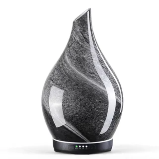 Porseme Aroma Diffuser 280ml,Handgeblasen Glas Luftbefeuchter, Ultraschall Aromatherapie Öle Diffusor mit 7 farbigem LED Licht, Diffuser für Ätherische Öle mit Timer BPA Frei für Wohnung (Obsidian)