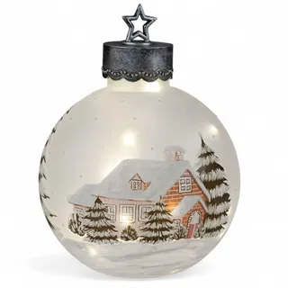 formano XXL LED Deko-Kugel 35 cm Winterdekor Glaskugel Timer 6 h/18 h beleuchtet - Batteriebetrieben - Herbst Winter Weihnachtsdeko für Tisch Regal Fensterbank