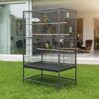 Mucola Vogelvoliere mit Sitzstangen Vogelkäfig Vogelhaus Papageienkäfig Tierkäfig Voliere Wellensittich Außenvoliere - Grau