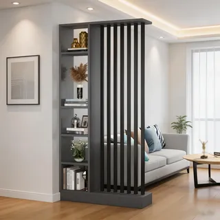Raumteiler mit Regalen, Trennwand für den Eingangsbereich, Säule vom Boden bis zur Decke – freistehender Raumteiler mit Ablagefach, freistehende Dekoration für Schlafzimmer (A Black + Gray, 100cm)