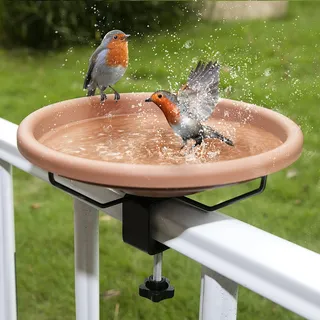 SANOTO Vogeltränke Hängend für Balkon, ∅ 30 cm, Frostsicher Winterfest | Groß Balkongeländer Garten Modern Vogelbad, Langlebig und rostfrei, Vogeltränke groß xxl ist ein guter Ort für Vögel