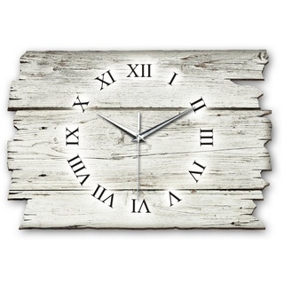Kreative Feder Funkwanduhr Design-Wanduhr „Holz-Design weiß“ aus Holz (ohne Ticken; flüsterleises Uhrwerk; außergewöhnlich, modern) weiß