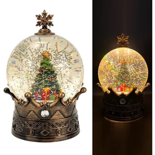 Online-Fuchs Schneekugel aus Glas mit LED-Beleuchtung und Spieluhr - Weihnachtsdeko (nostalgisches Design, mit verschneiten Weihnachtsbaum und Geschenken), zuschaltbare Spieluhr mit 3 weihnachtlichen Melodien braun
