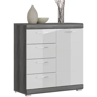 inn.furn Kommode 80 x 85 cm Weiß Hochglanz / Grau