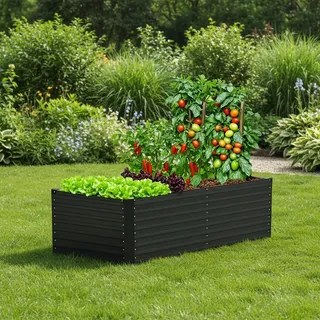 Hochbeet KONIFERA "Emmy", bodenloses Gartenbeet aus verzinktem Stahl", grau (anthrazit), B:190cm H:60cm T:80cm, Stahl, Pflanzgefäße, mit Verstrebungen für mehr Stabilität, in zwei Farben
