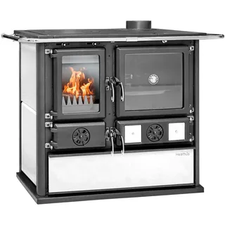 None Festbrennstoffherd "Cook Premium Perl White", schwarz, Kaminöfen, Küchenofen, Ofenherd zum Heizen, Kochen & Backen
