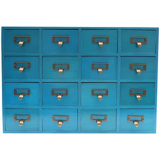 Klein Kommode mit 16 Schubladen, Mini Schubladenschrank Holz Schubladenbox Vintage Aufbewahrungsschrank, Tisch Apothekerschrank Schreibtisch Organizer für Bürobedarf Medikamente (Blau)