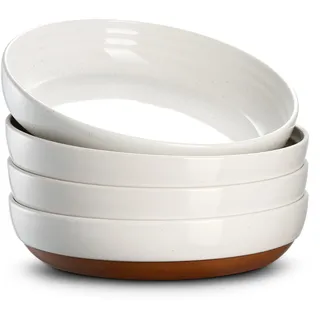 DOWAN Pastateller Groß Tief 4er Set, Ø 21,5 cm Porzellan Suppenteller Tief, Pastaschale Rund, Klassische Nudelteller, Bowl Teller Keramik für Pasta, Nudeln, Suppe, Salat - Vanille-weiß