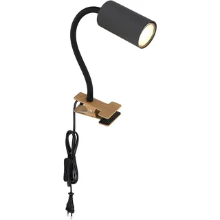 Schreibtischlampe klemmbar Schwanenhals Leselampe Bett Klemme Klemmleuchte Schreibtisch, Kunststoff Metall Holzoptik graphit, 1x GU10, LxBxH 29x10x41,5 cm