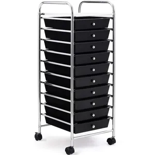 COSTWAY Rollwagen mit Schubladen Rollcontainer Badrollwagen Badtrolley Badregal Beistellwagen mit 10 stapelbaren Schubladen Metallgestell (Schwarz)